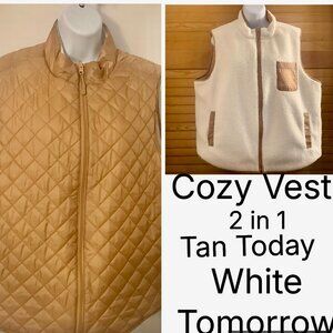 Quilted / Faux Fur Vest  Canyon Creek Woman  XL Tan White Reversible